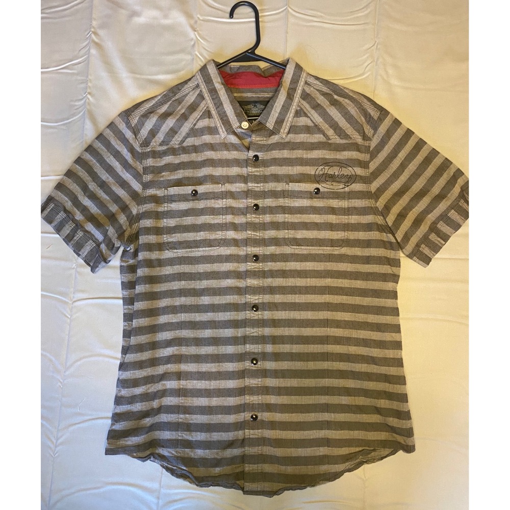 Harley-Davidson Button Up Shirt Mens Large Grey Striped Excellent Biker Skull